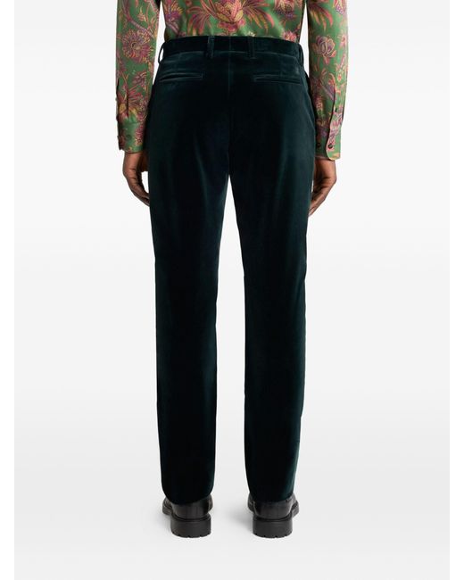 Etro Blue Stretch Velvet Trousers for men