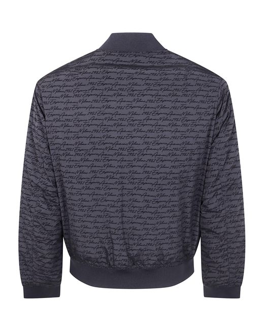 Emporio Armani Blue Logo Printed Zipped Bomber Jacket for men