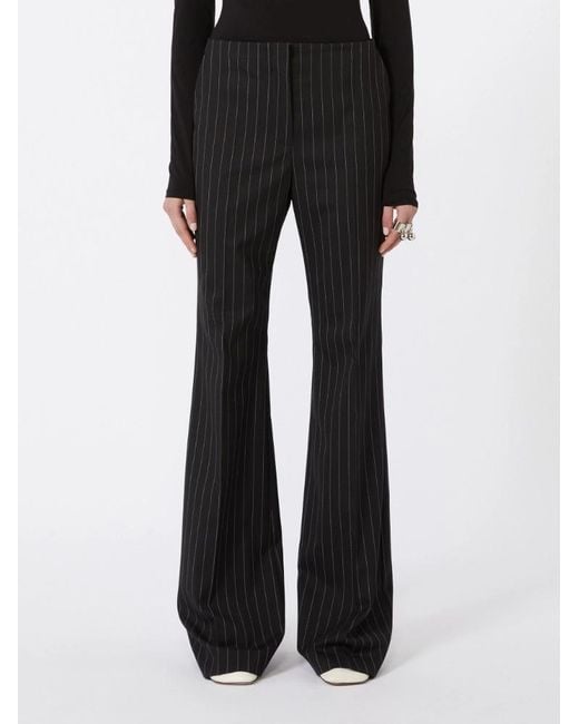 Sportmax Black Flared Pinstripe Wool Trousers