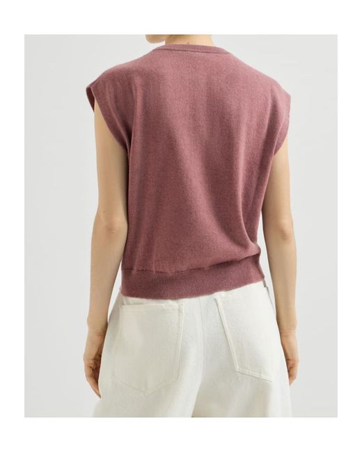 Brunello Cucinelli Purple Cashmere Knit T-Shirt With Monili