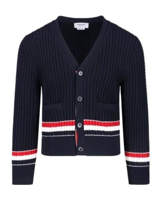 Thom Browne Blue Striped Ribbed Cardigan for men