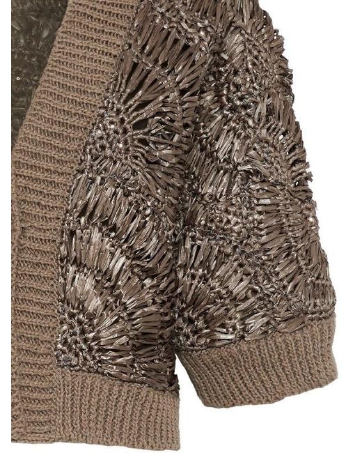 Brunello Cucinelli Brown Sequin-Embellished Knitted Cardigan