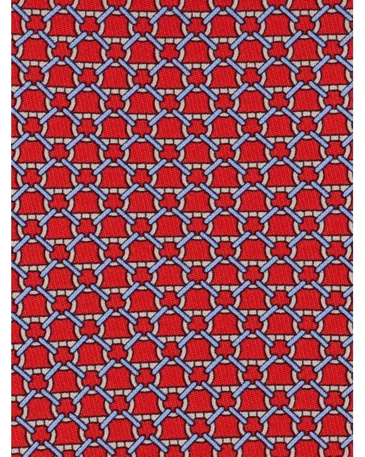 Ferragamo Red Link Print Silk Tie for men