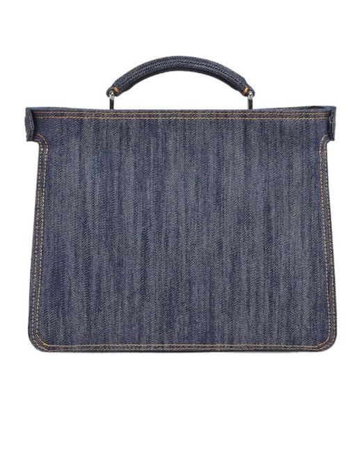 Fendi Blue Peekaboo Iseeu Mini Denim Tote Bag for men