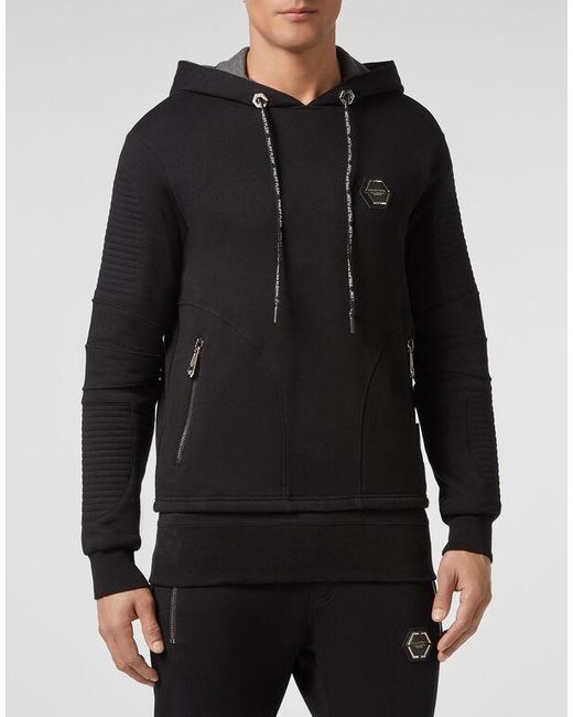 Philipp Plein Black Logo Details Hooded Hoodie for men