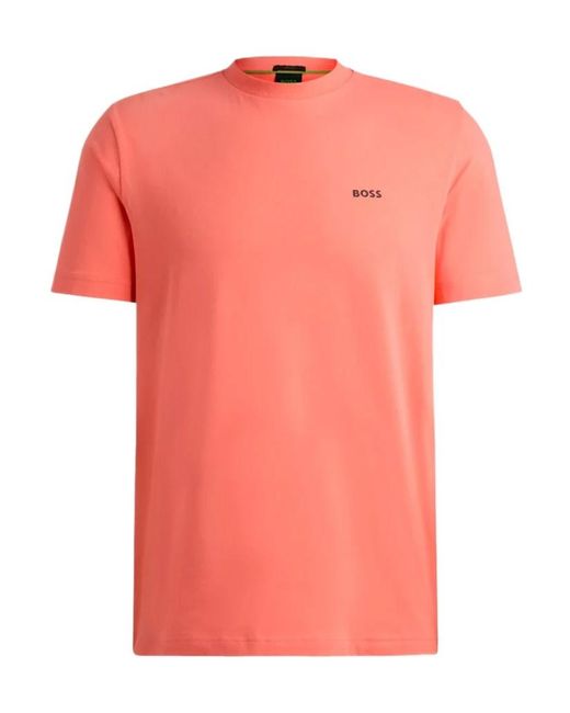Boss Pink Logo-Print Cotton T-Shirt for men