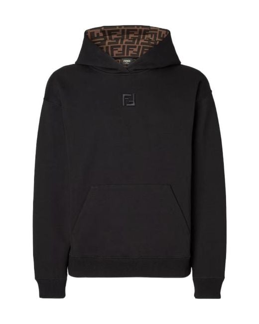Fendi Black Ff Embroidered Long-Sleeved Hoodie for men