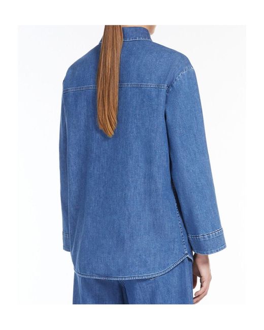 Max Mara Blue Long-Sleeved Stretch Denim Shirt