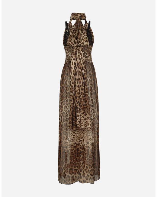 Dolce & Gabbana Natural Long Leopard-Printed Chiffon Dress