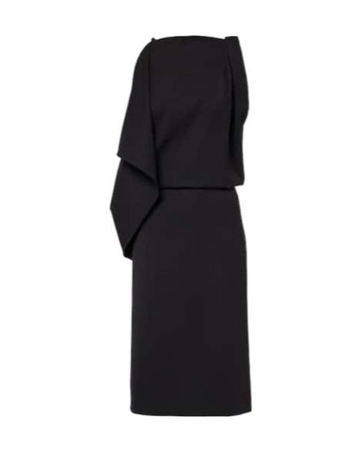 Proenza Schouler Black Elena Draped Wool-Blend Midi Dress
