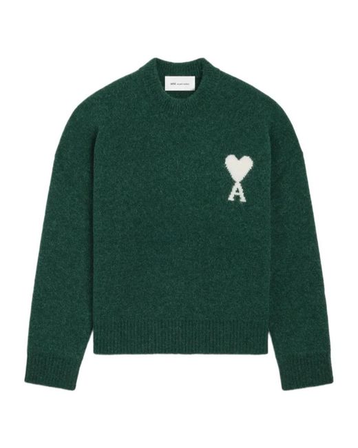 AMI Green Logo Detailed Crewneck Jumper for men