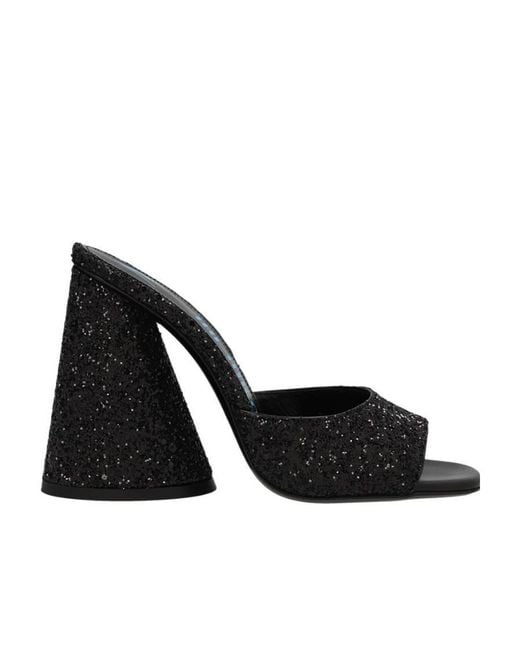 The Attico Black The Logo Printed Slip-On Sandals