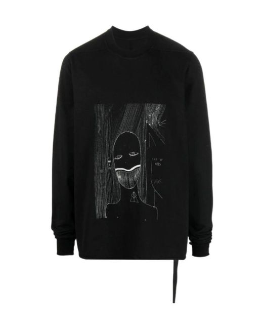 Rick Owens Black Graphic-Print Crew Neck Sweatshirt for men