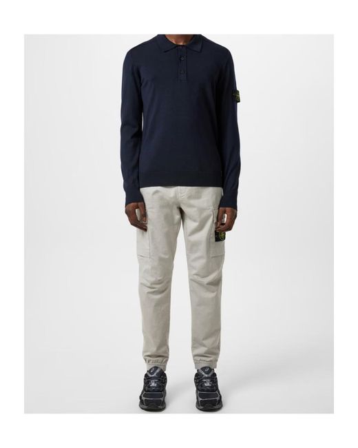 Stone Island Blue Button Wool Polo Shirt for men