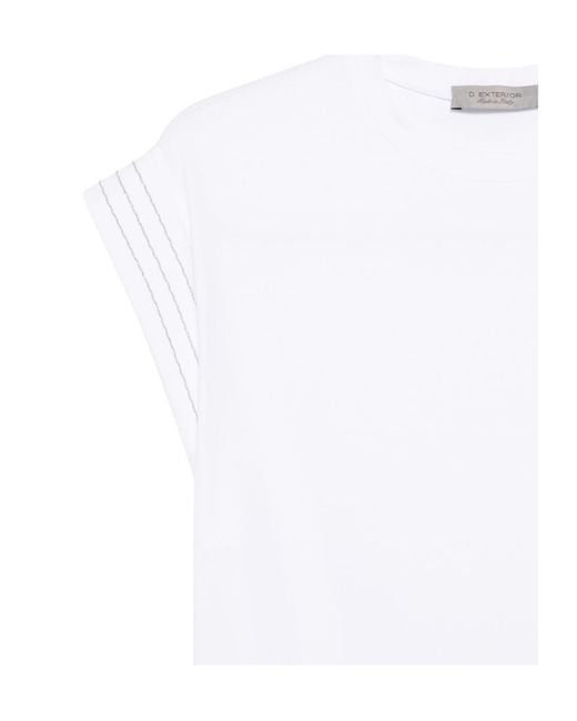 D.exterior White Stripe-Sleeve T-Shirt