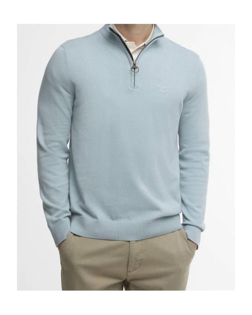 Barbour Blue Half-Zip Knit Sweater for men