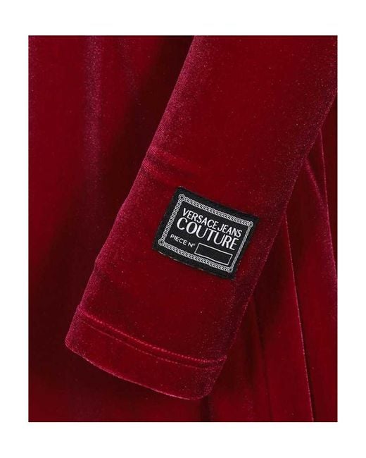 Versace Jeans Red Couture Cut-Out Long-Sleeved Velvet Dress