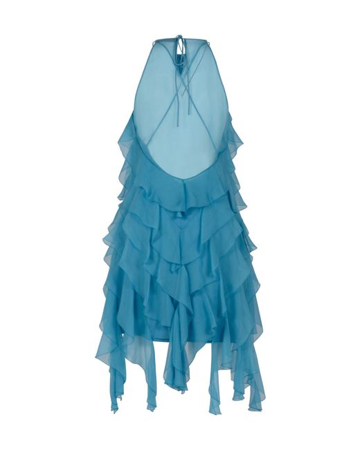 Alberta Ferretti Blue Ruffled Mini Dress