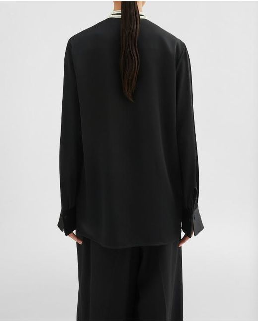 Jil Sander Black Contrast-Bib Detailed Satin Shirt