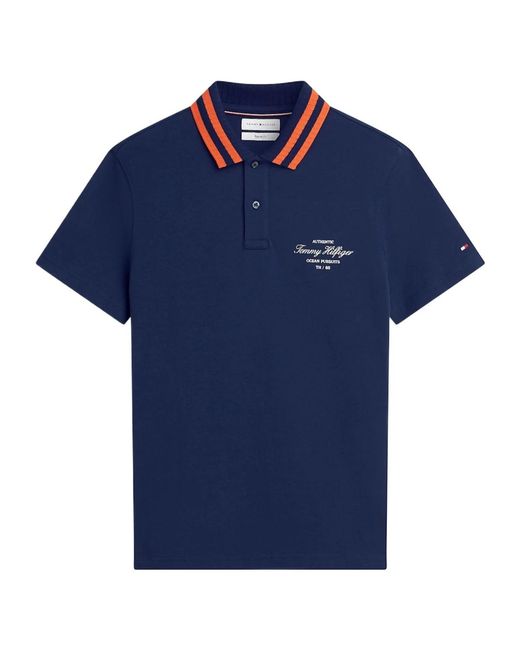 Tommy Hilfiger Blue Regular Fit Tipped Collar Jersey Polo Shirt for men