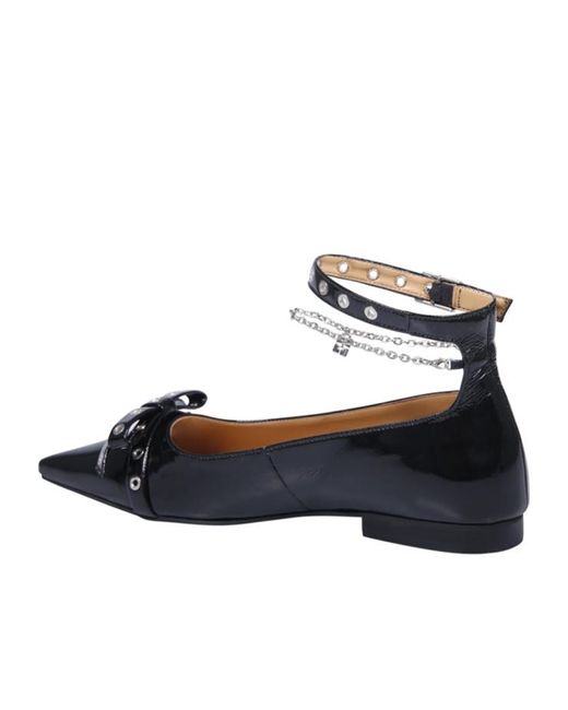 Ganni Blue Bow-Detailed Ankle Strap Ballet Flats