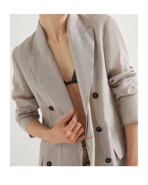 Brunello Cucinelli Gray Double-Breasted Cotton Blazer