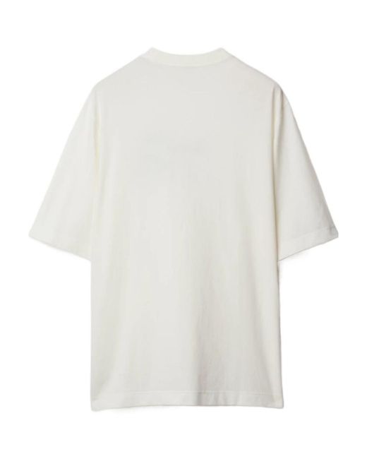 Burberry White Logo Embroidered Crewneck T-Shirt for men