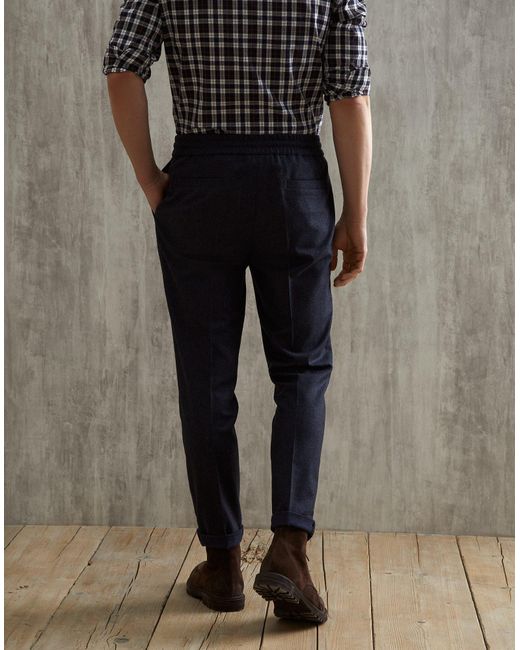 Brunello Cucinelli Blue Drawstring Pleated Trousers for men