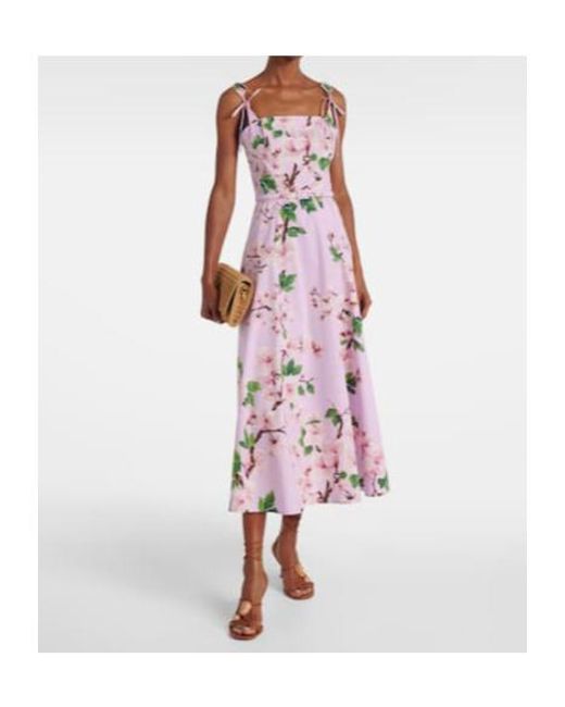Oscar de la Renta Pink Floral Cotton-Blend Midi Dress