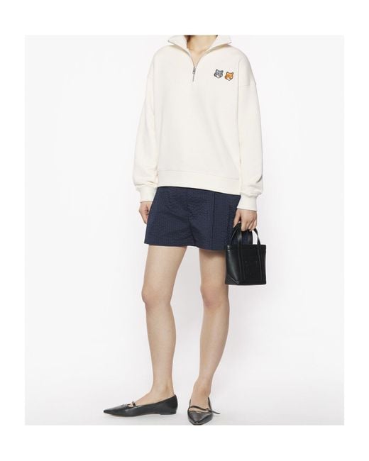 Maison Kitsuné White Double Bold Fox Head Half Zip Comfort Sweatshirt