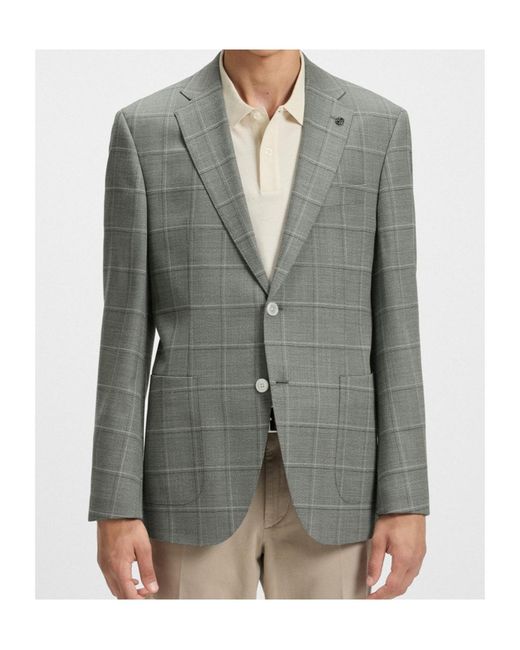Boss Gray Checked Patch-Pocket Blazer for men