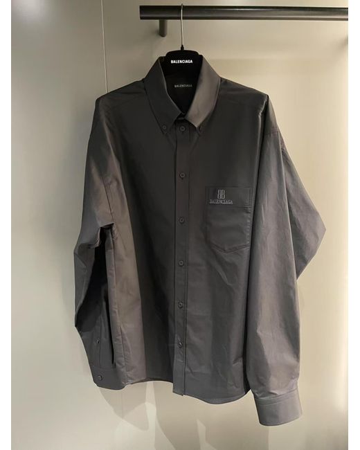 Balenciaga Blue Bb Logo Embroidered Long-Sleeved Shirt for men