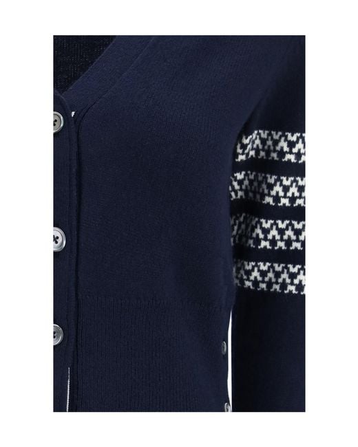 Thom Browne Blue V-Neck Buttoned Cardigan
