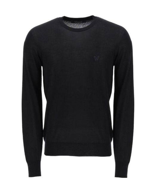 Versace Black Logo Embroidered Crewneck Knitted Jumper for men