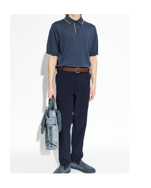 Paul Smith Blue Stripe Detailed Knitted Polo Shirt for men