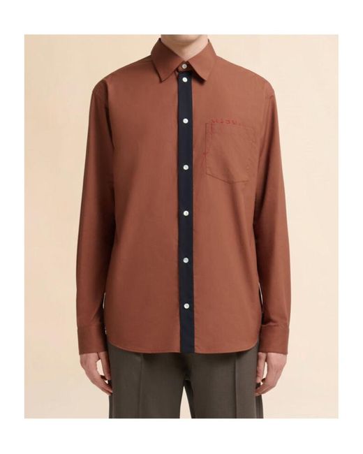 Marni Brown Cotton Poplin Shirt With Mending Logo for men