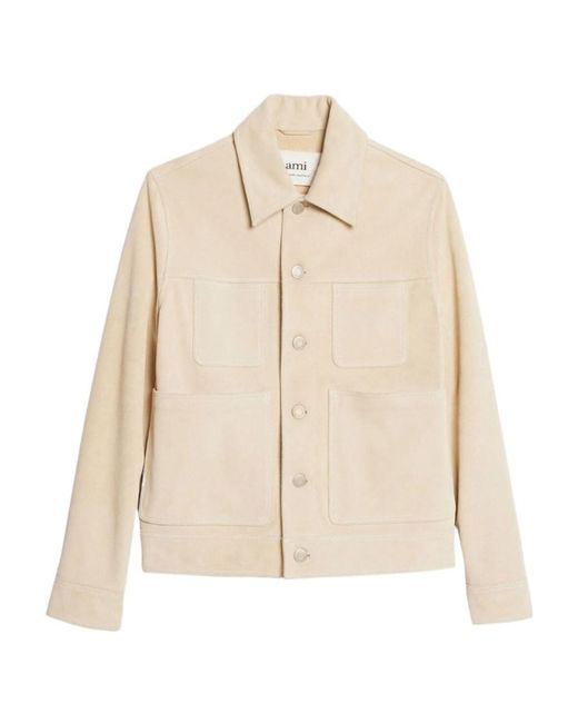 AMI Natural Suede Buttoned Shirt Jacket for men
