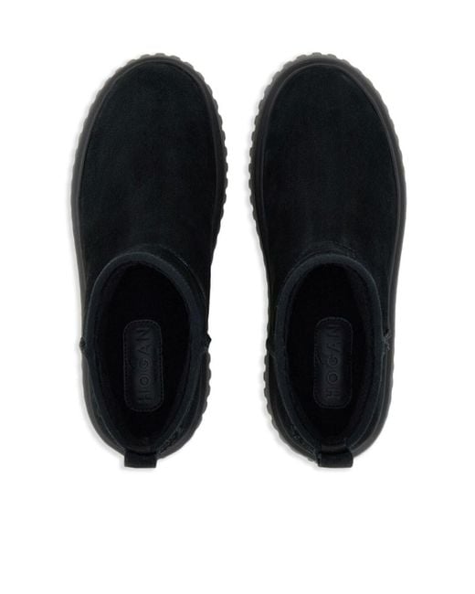 Hogan Black Logo-Patch Slip-On Boots