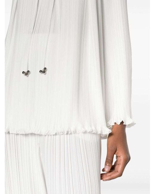 Lanvin White Pleated Effect Lace-Up Blouse
