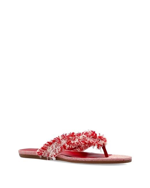 Jimmy Choo Red Bay Frayed Flecked Flat Sandals