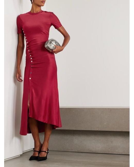 Rabanne Red Button-Decorated Pleated Dress