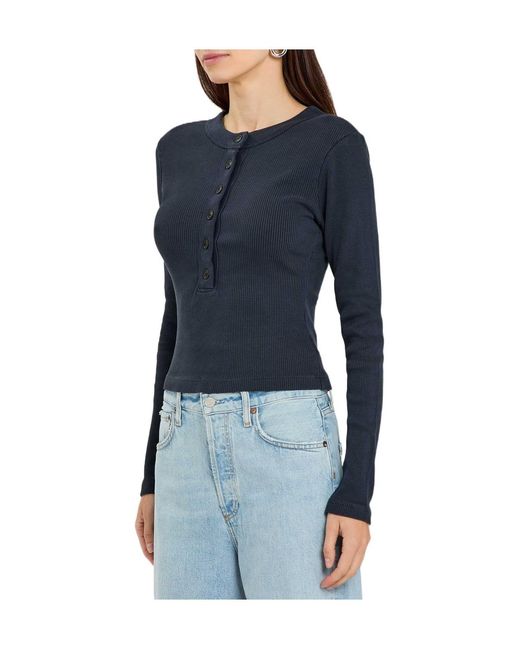 Citizens of Humanity Blue Solid-Color Basic Top