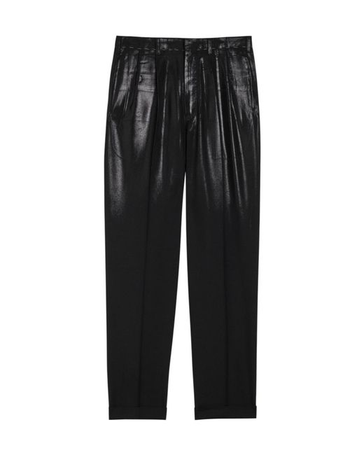 Maison Margiela Black Coated Straight-Leg Wool Trousers