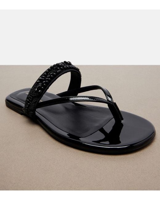 Dries Van Noten Black Embellished Patent Leather Flip-Flops