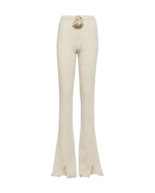 Magda Butrym White Floral-Appliqué Split-Hem Flared Pants