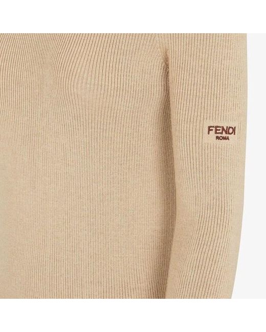 Fendi Natural Long Sleeved Hooded Ribbed Dress