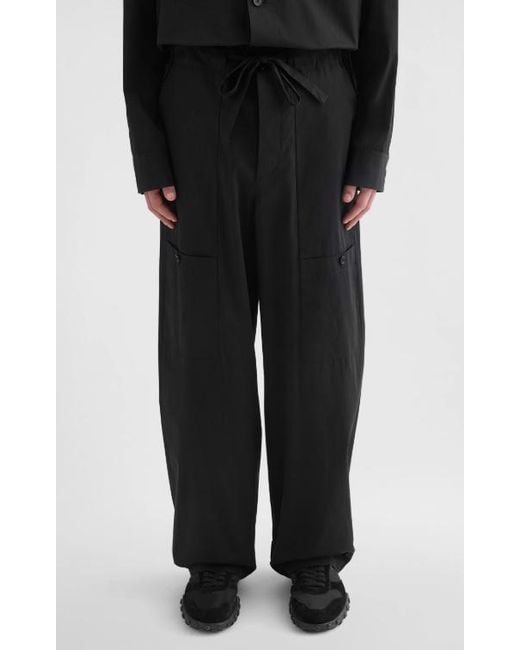 Jil Sander Black Drawstring Poplin Cargo Trousers for men
