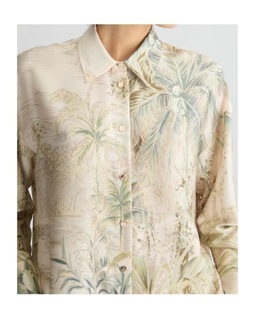 Liu Jo Natural Tropical-Printed Straight Hem Shirt
