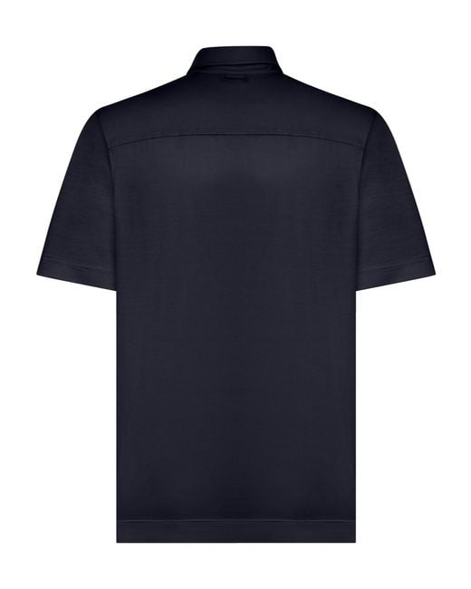 Zegna Blue Button-Placket Polo Shirt for men