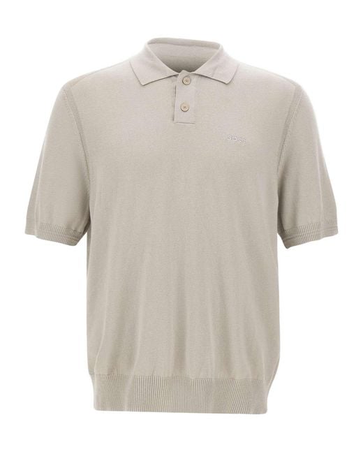 Boss White Asac Regular Fit Knit Polo Shirt for men